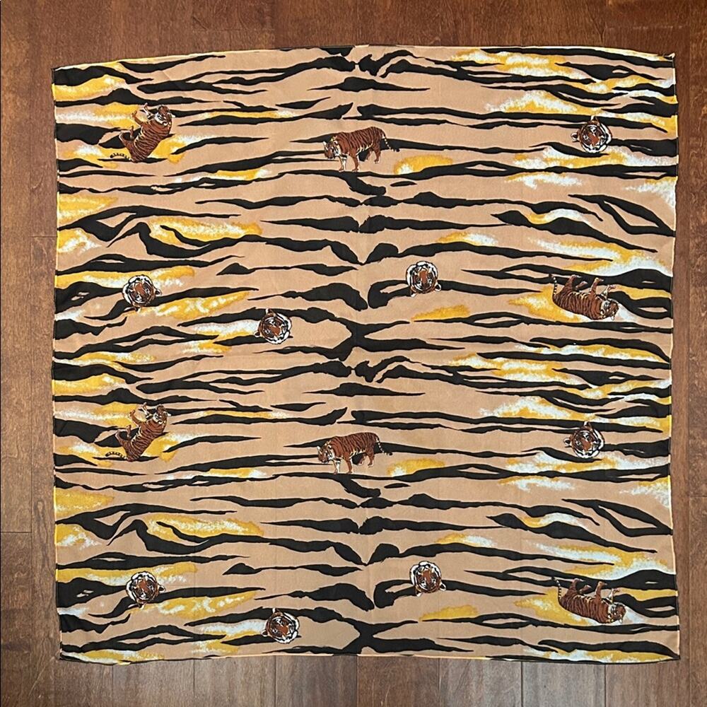 Lightweight Semi-Sheer Tiger Print Square Scarf, in Shades of Terracotta & Black